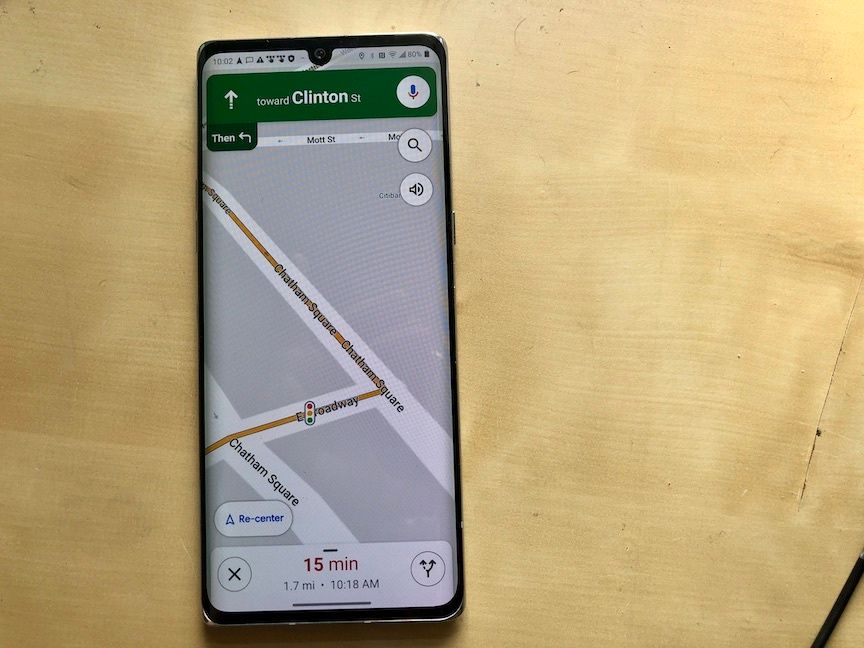 Google Maps app on LG Velvet showing traffic lights