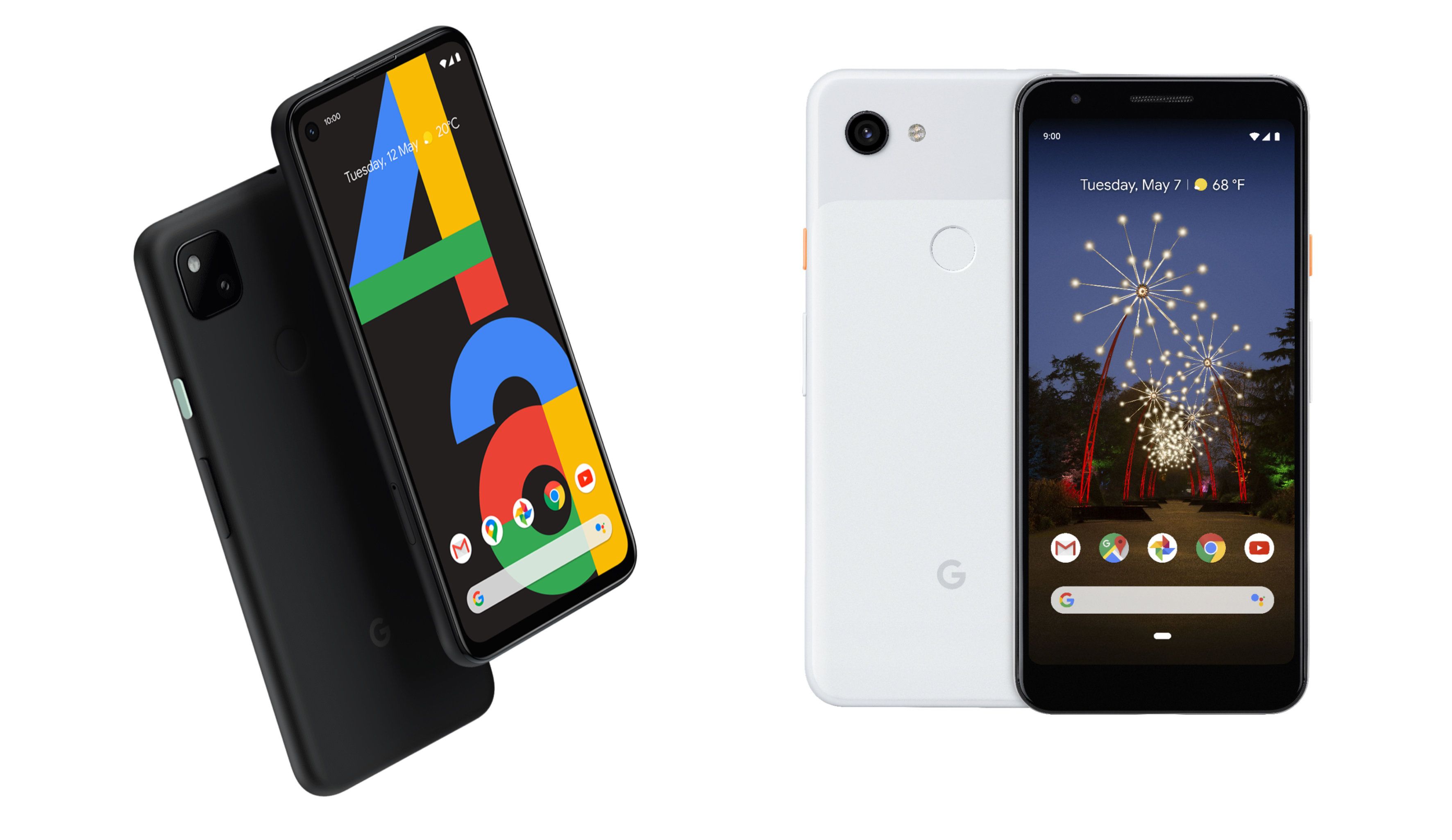 ​The new Google Pixel 4A (left) and Google Pixel 3A (right)