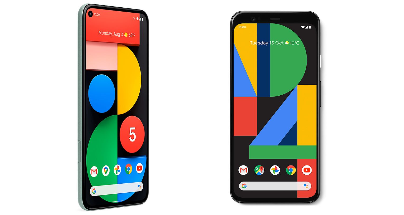 ​The new Pixel 5 (left) and Pixel 4 (right)