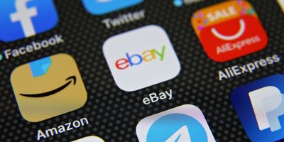 Online shopping e-commerce mobile app icons stock photo