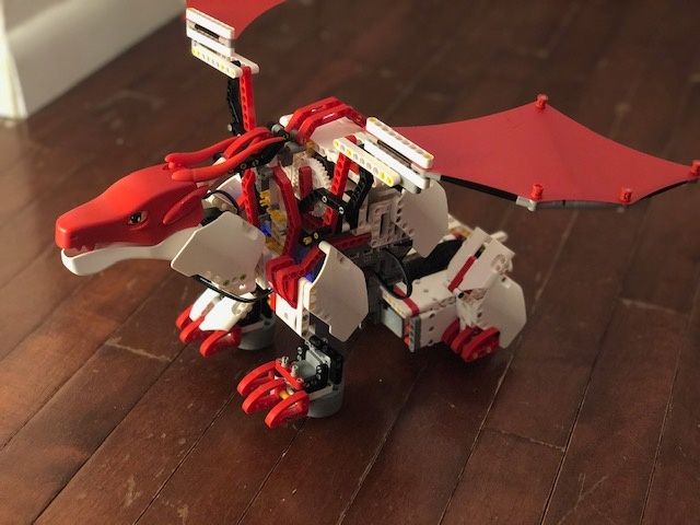 The Jimu Firebot Kit dragon robot in red and white