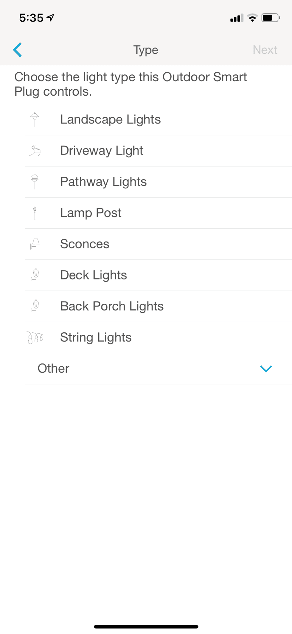 Lutron mobile app showing type of devices their smart plug can control via the free app.