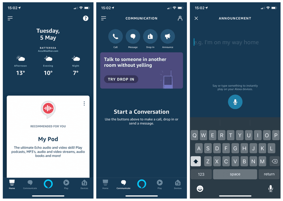 Making an announcement with the Alexa app