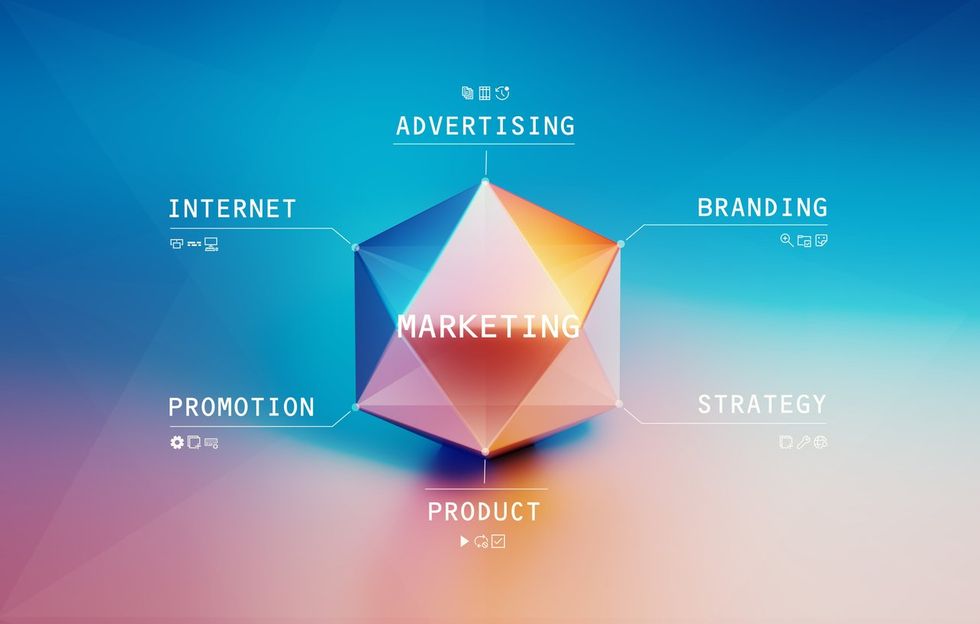Marketing Prism On White Background stock photo