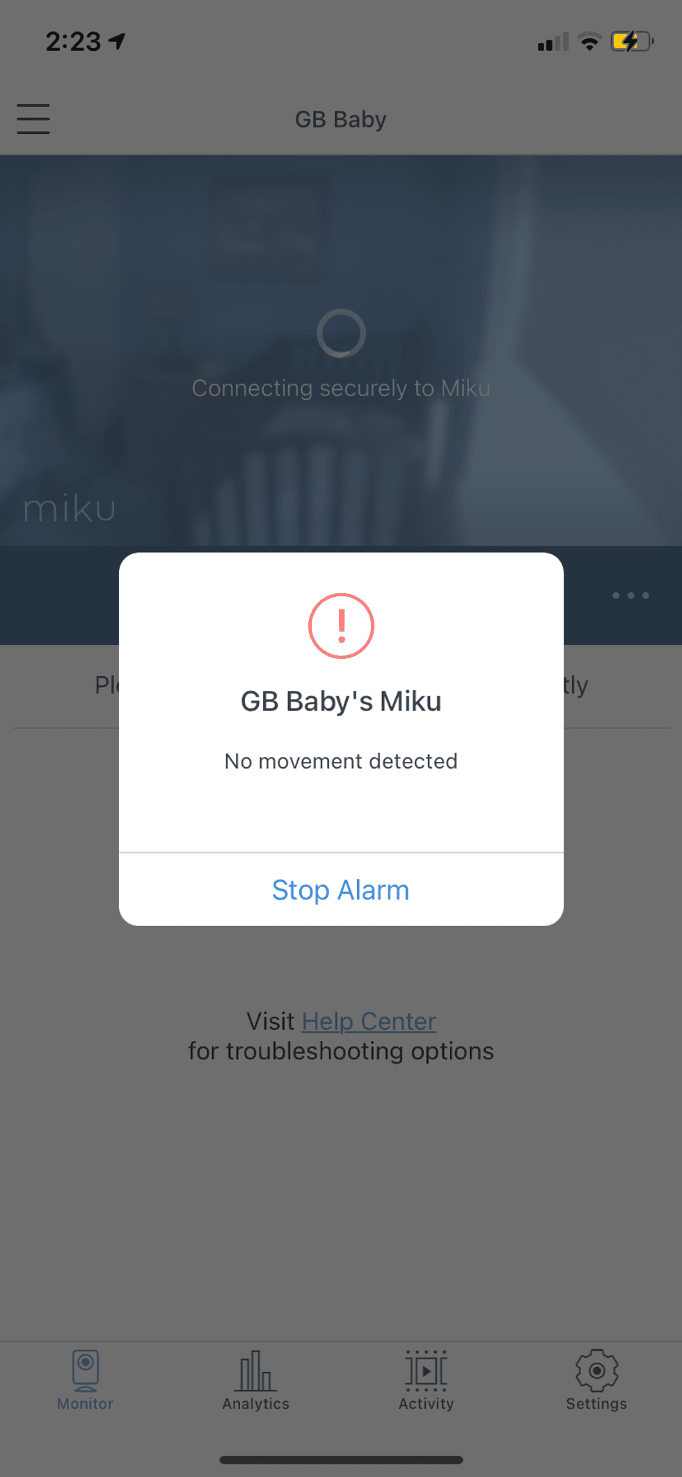 Miku app alarm notification in app.