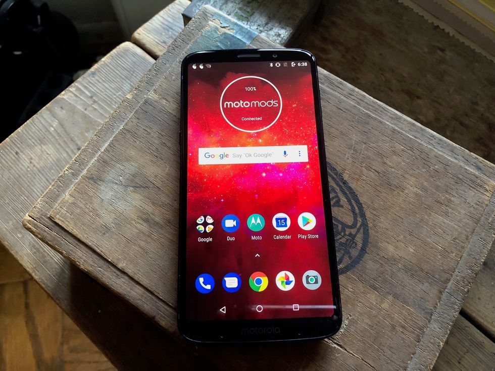 Moto Z3 Play Smartphone with large display and covered in Gorilla Glass.