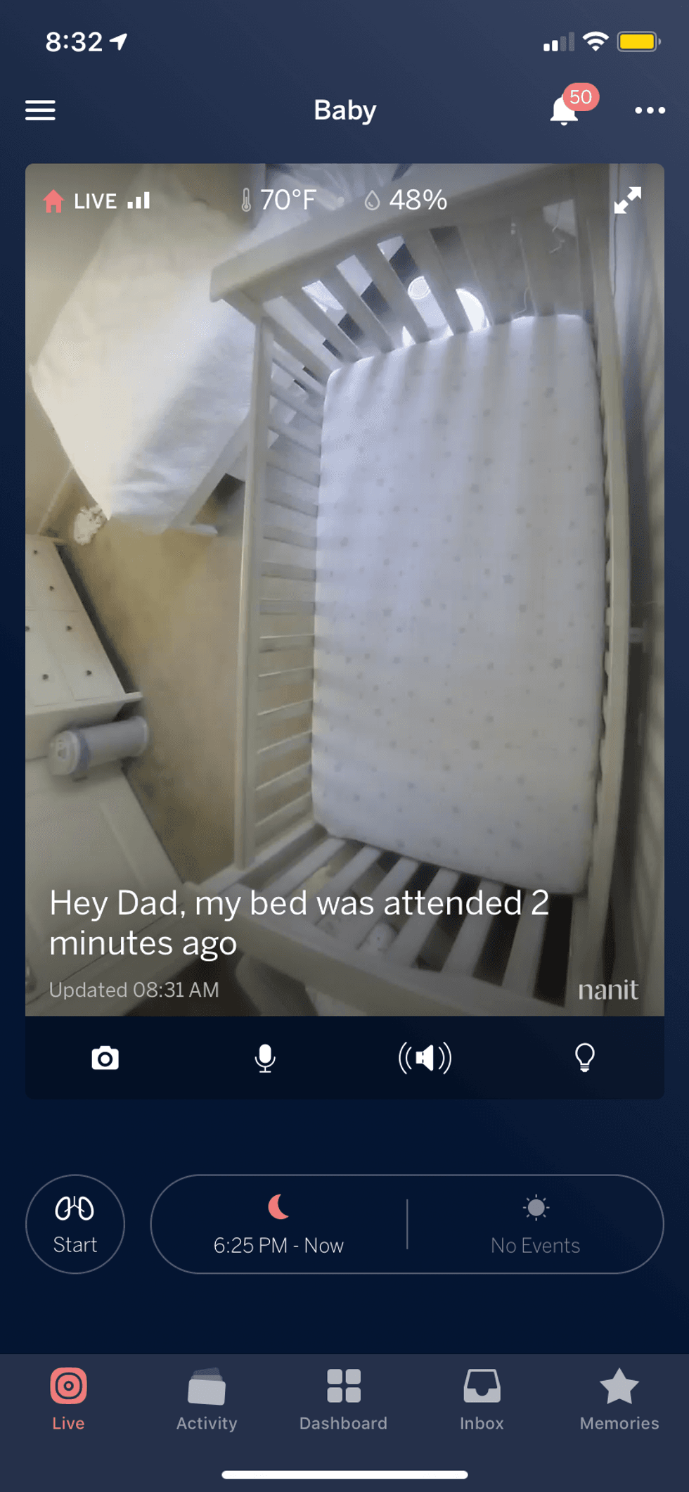 nanit app showing notification on visit to baby's room.
