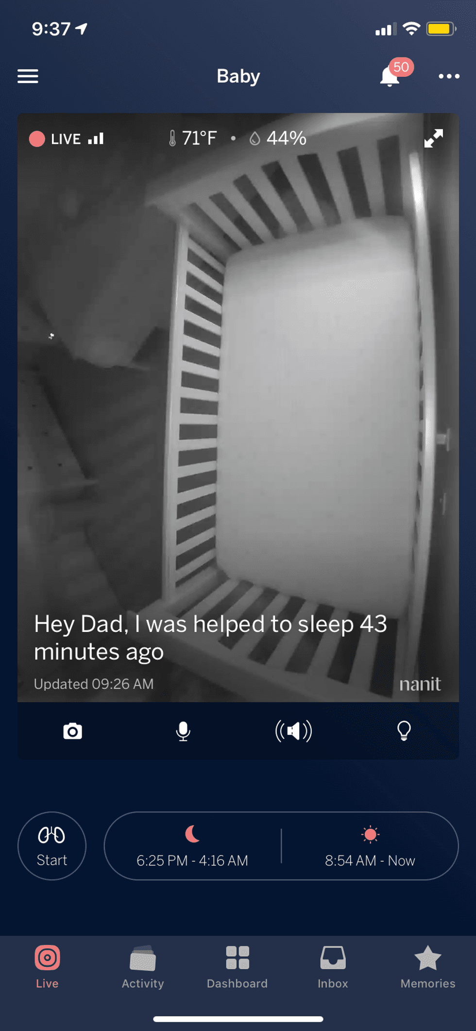 Nanit Plus has good night vision and wide angle view of crib.