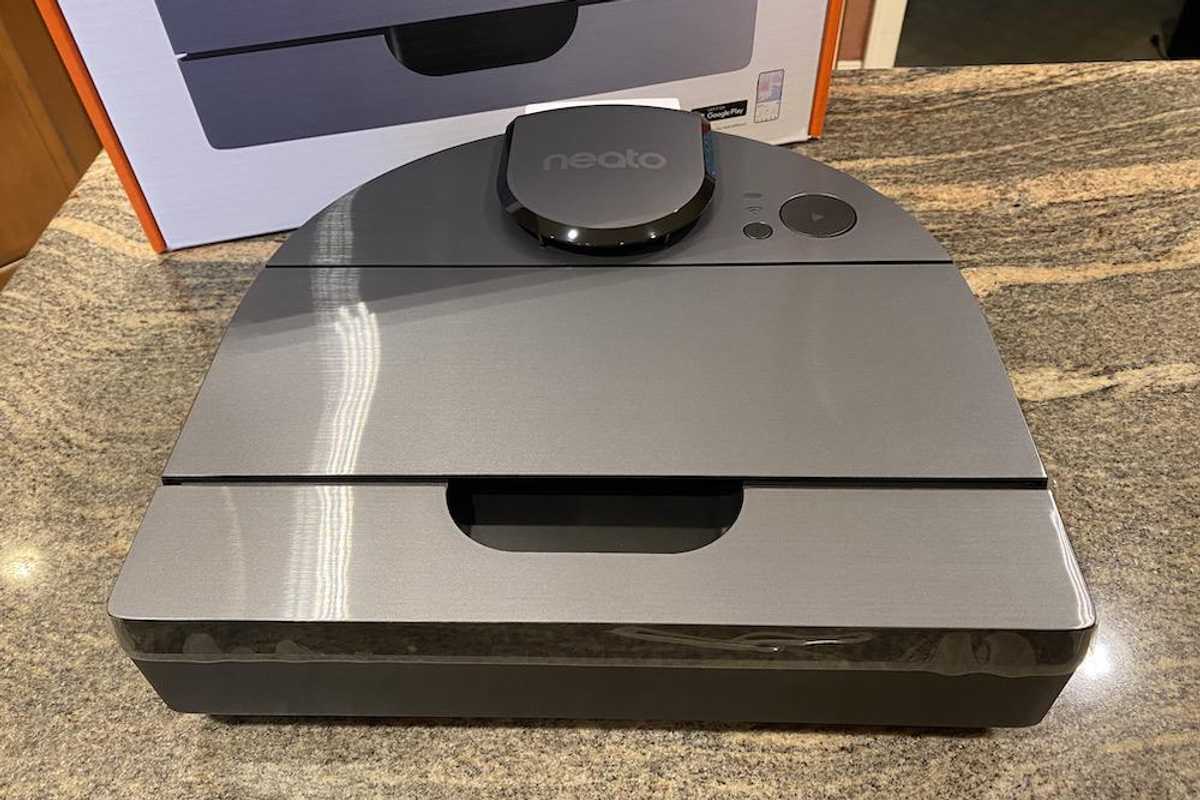 Neato D10 Smart Robot Vacuum Cleaner on a. countertop