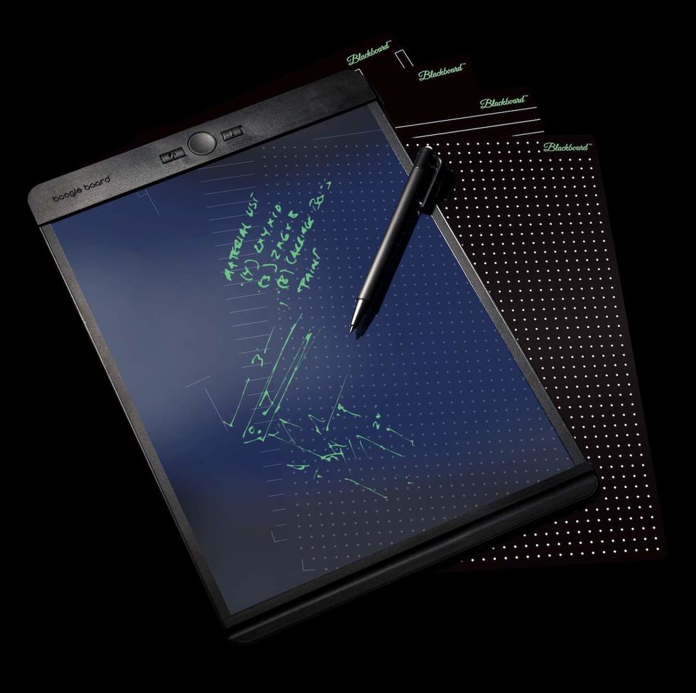 Notes written across the Blackboard Boogie Board with dot grid template visible underneath