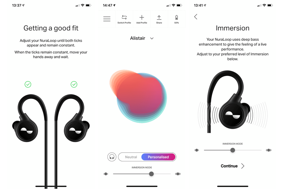 NuraLoop setup process in the Nura app
