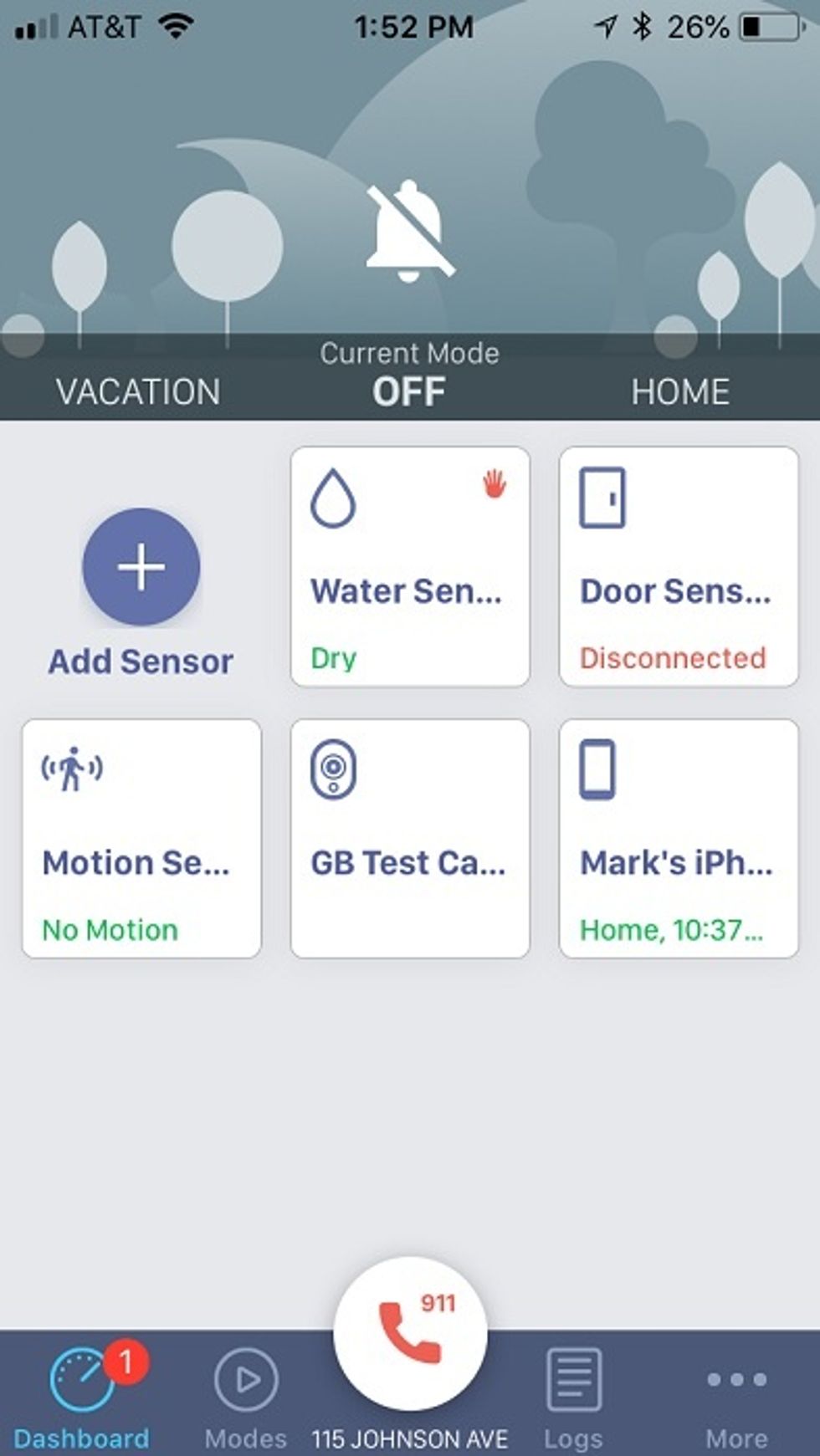 Ooma Butterfleye in Ooma Home Security app dashboard.