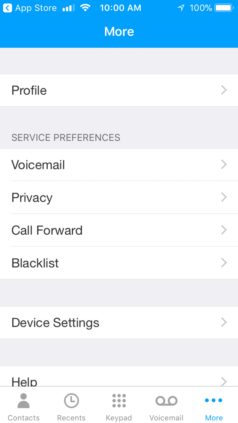 Ooma Telo mobile app with profile page.