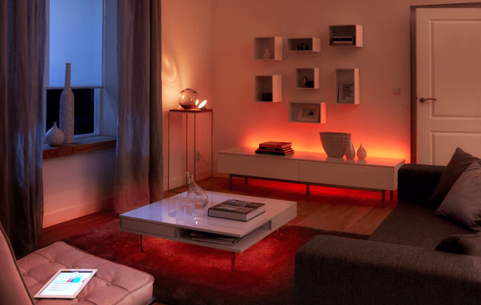 photo fo lounge with Philips Hue smart lighting