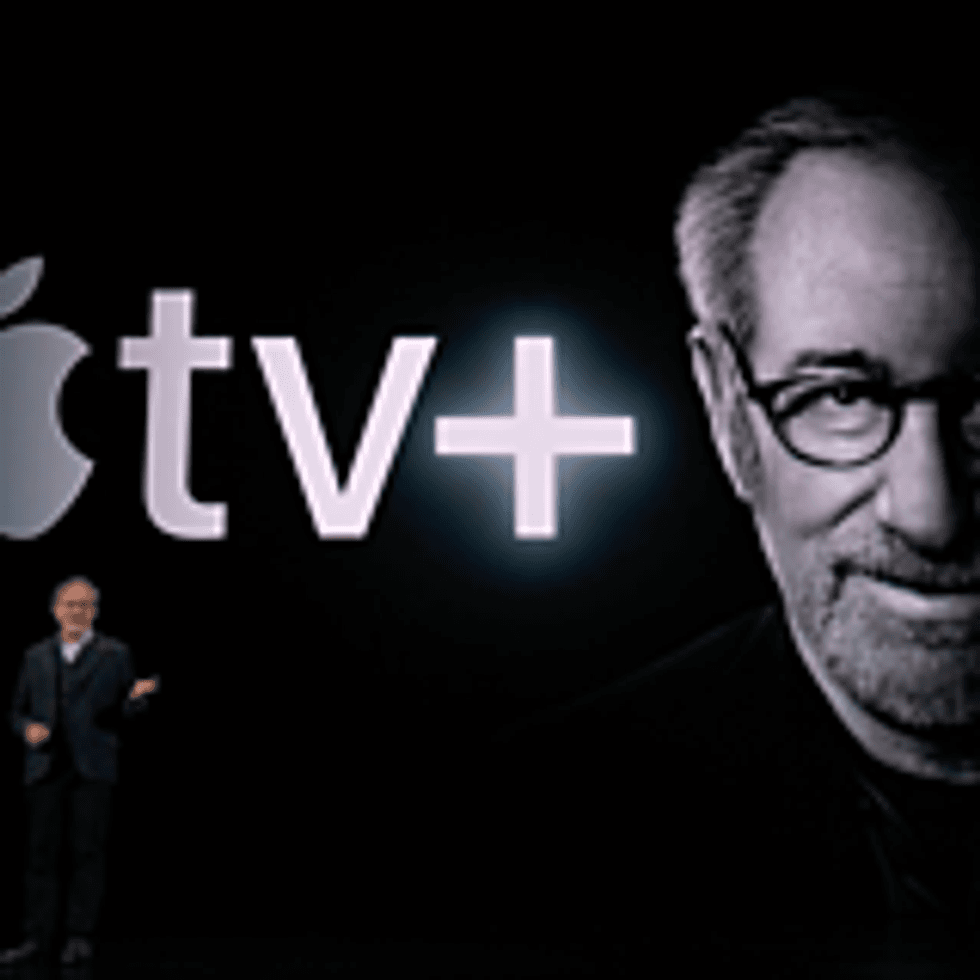 Photo from the Apple even on March 25, 2019 about Apple TV+ with Steven Spielberg on stage