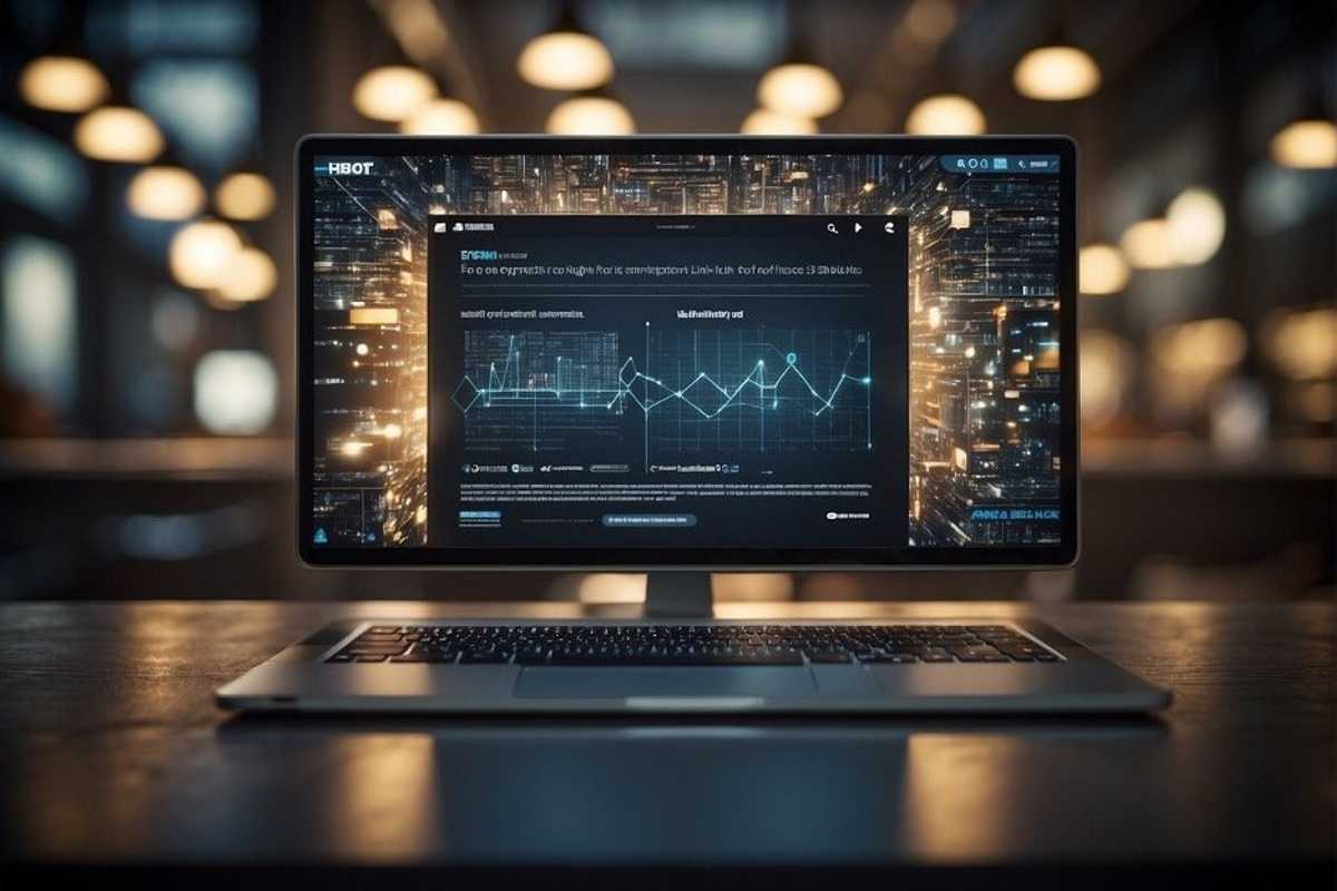 photo of a computer screen and keyboard with graphs