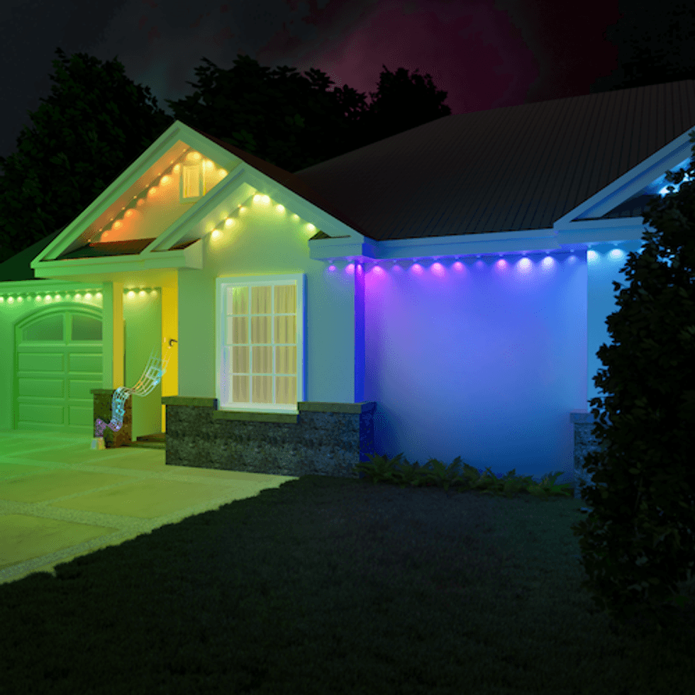 photo of a house with Cync Outdoor smart lighting