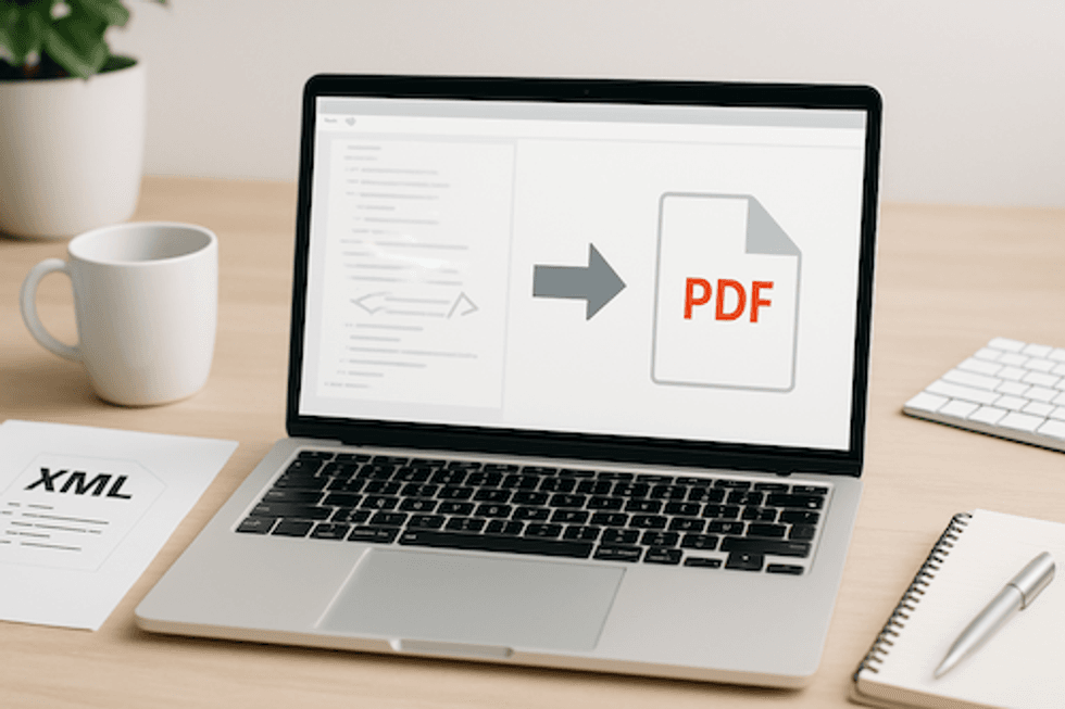 photo of a laptop showing pdf document transfer process