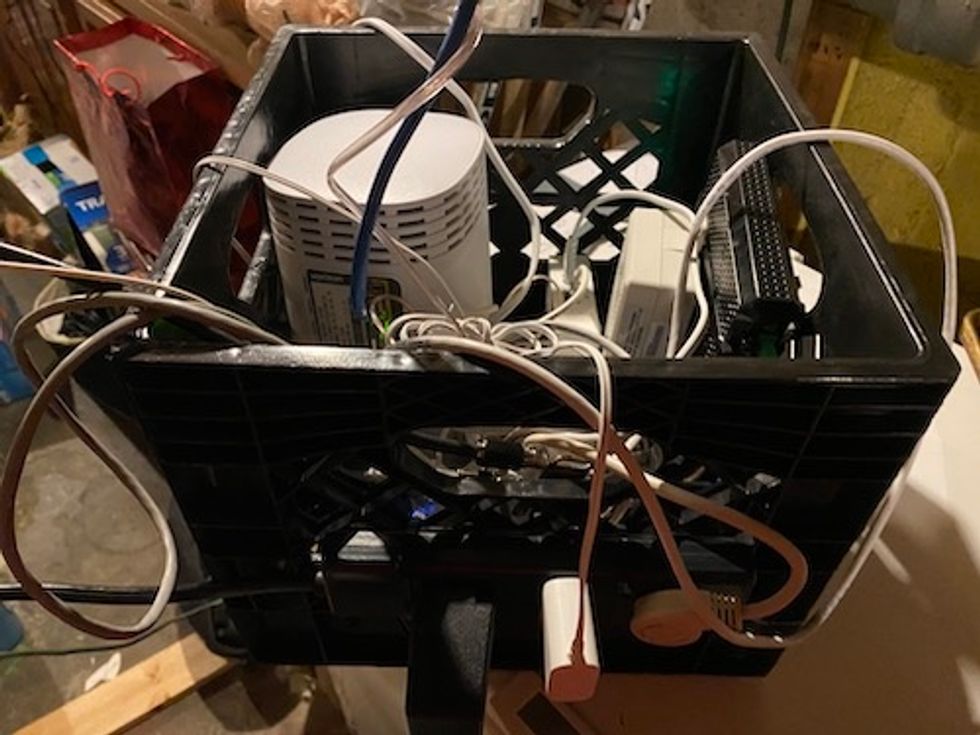 Photo of crate filled with Verizon gear for FiOS