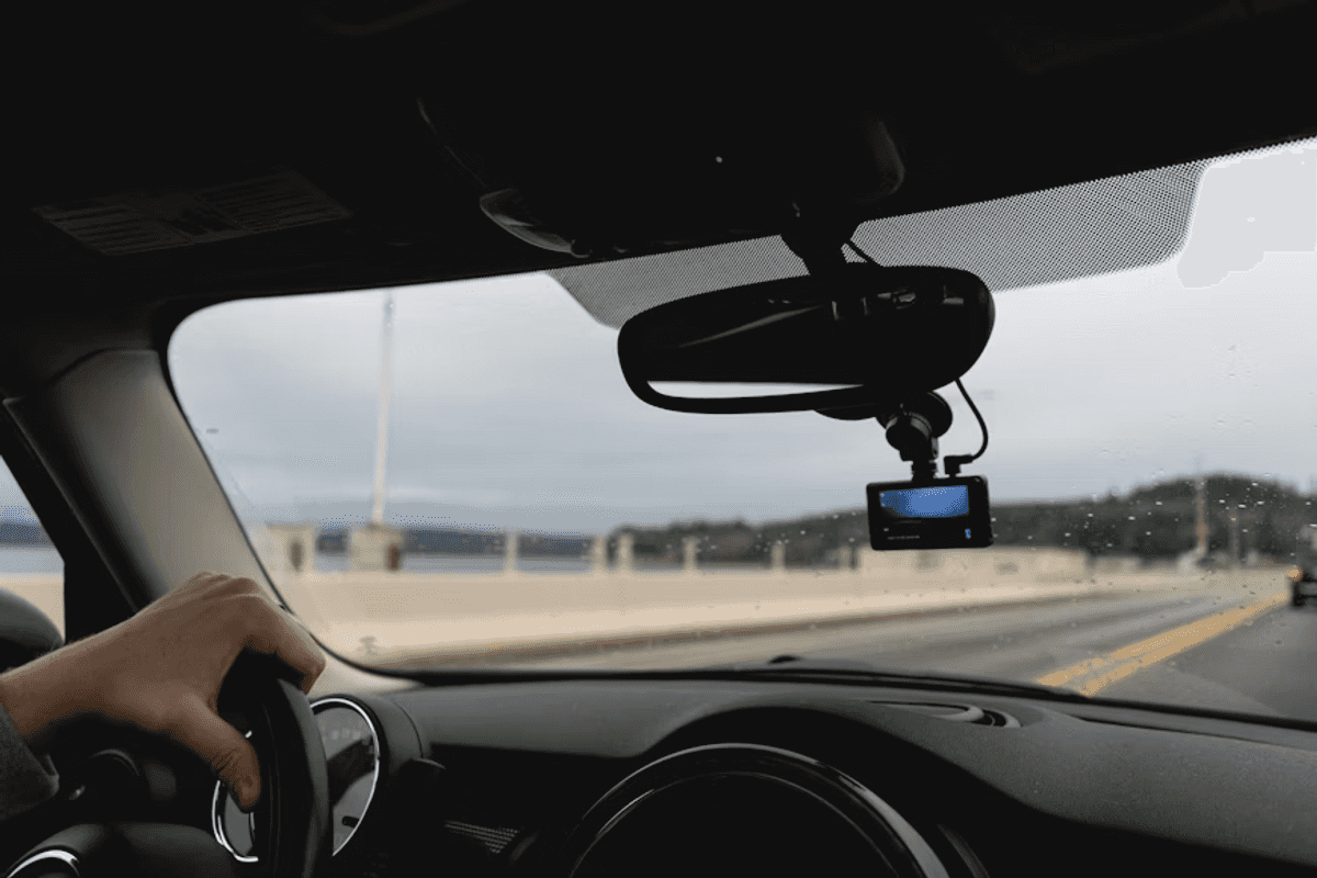 photo of dashcam on a car's dashboard
