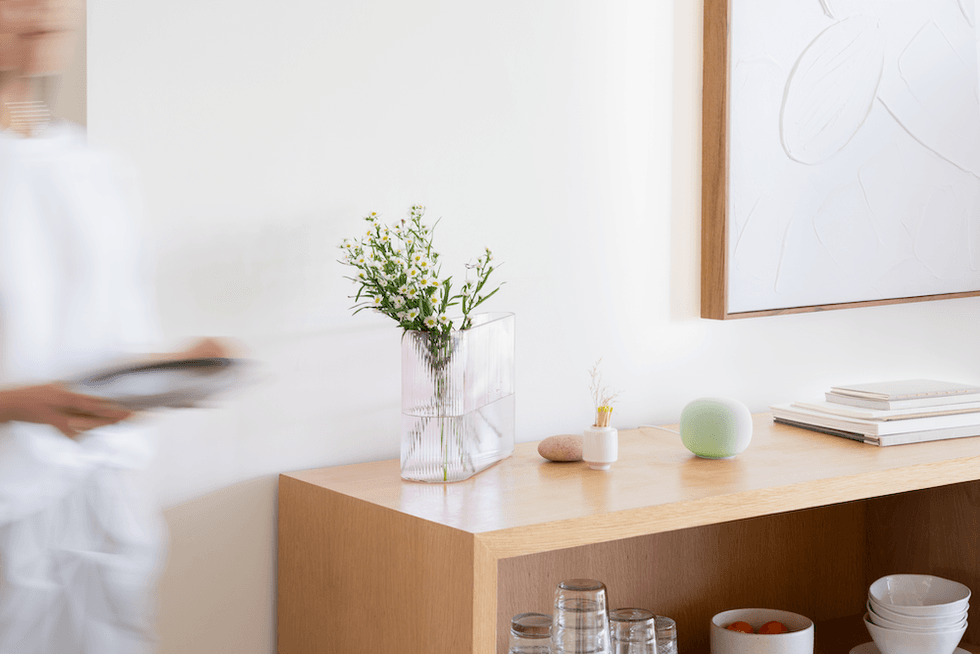photo of Google Home Speaker on a nightstand