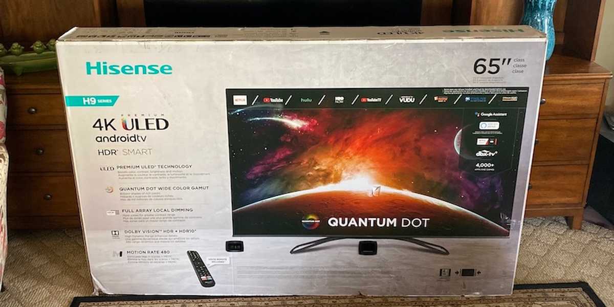 Photo of Hisense H9F 4K ULED Android TV in the box.