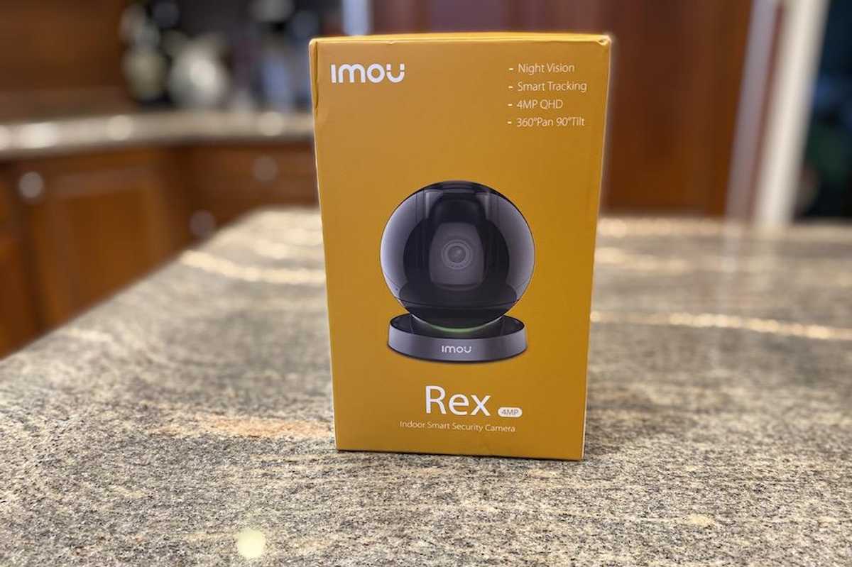 Photo of Imou Rex Pan and Tilt Security camera box on a countertop