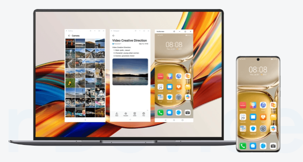 Photo of Laptop, mobile phone screensharing.