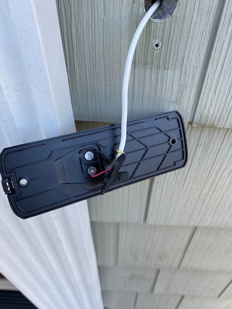 Photo of Lifeshield mounting bracket connected to wires.
