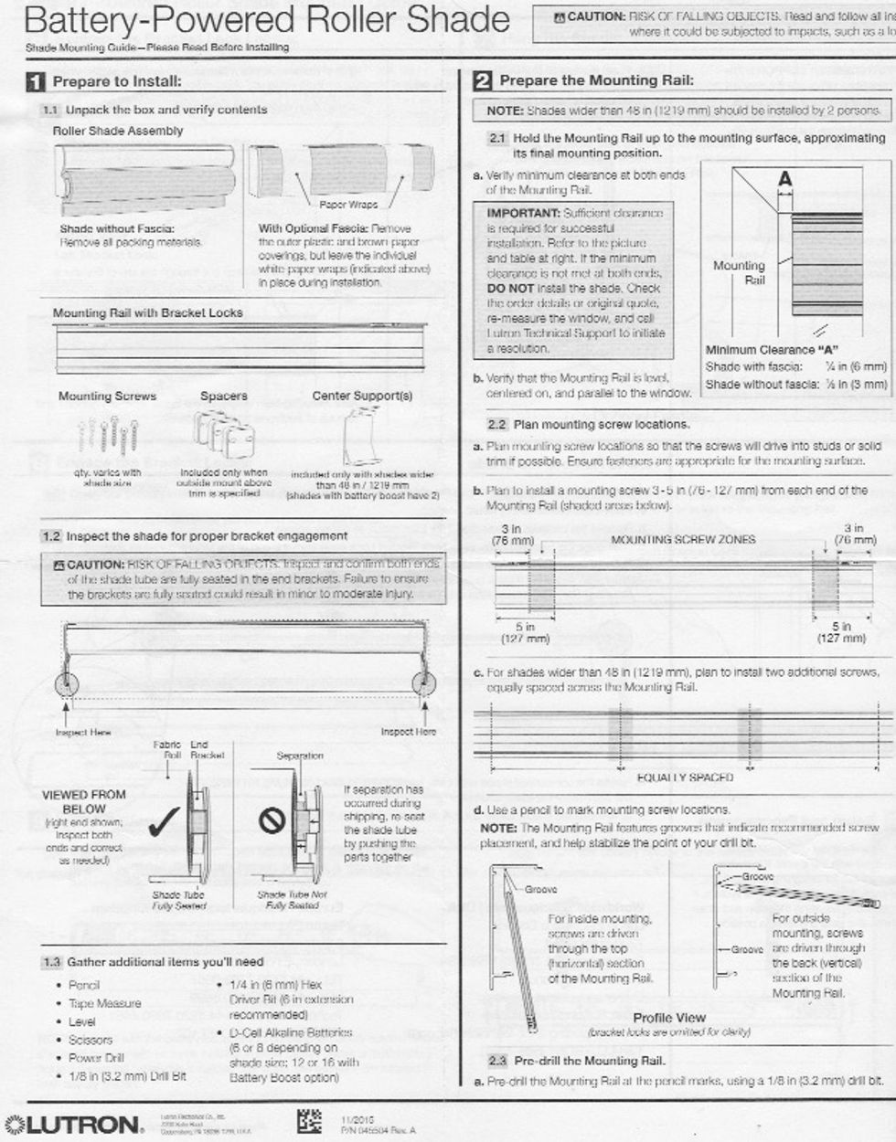 Photo of Lutron Serena smart roller shade instructions.