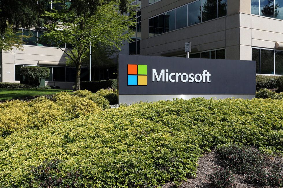 Photo of Microsoft sign outside an office building
