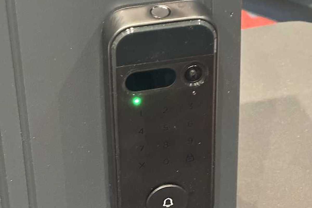 photo of myQ Secure View Smart Lock on a display