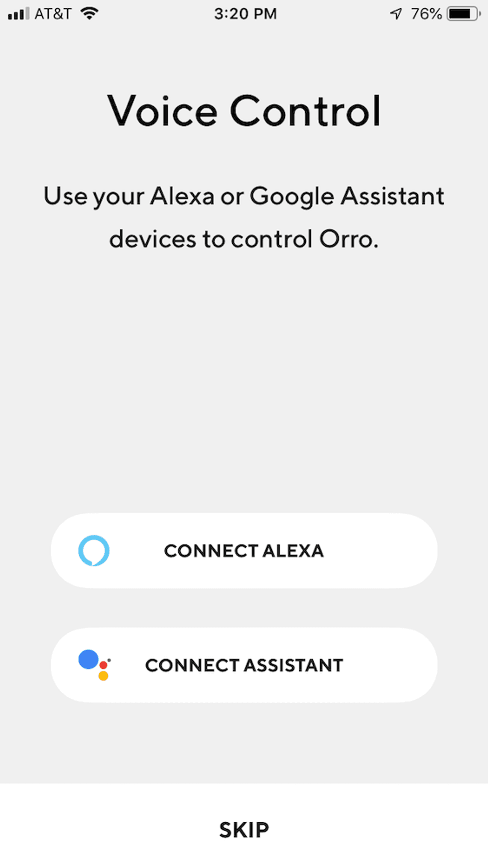 photo of orro mobile app for voice control setup