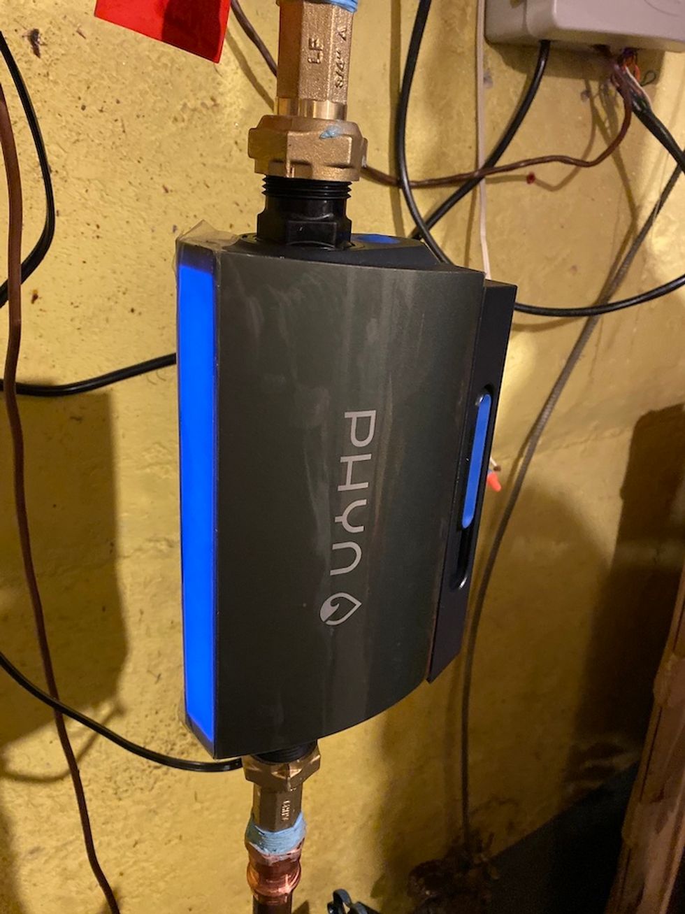 Photo of phyn plus powered up and installed.