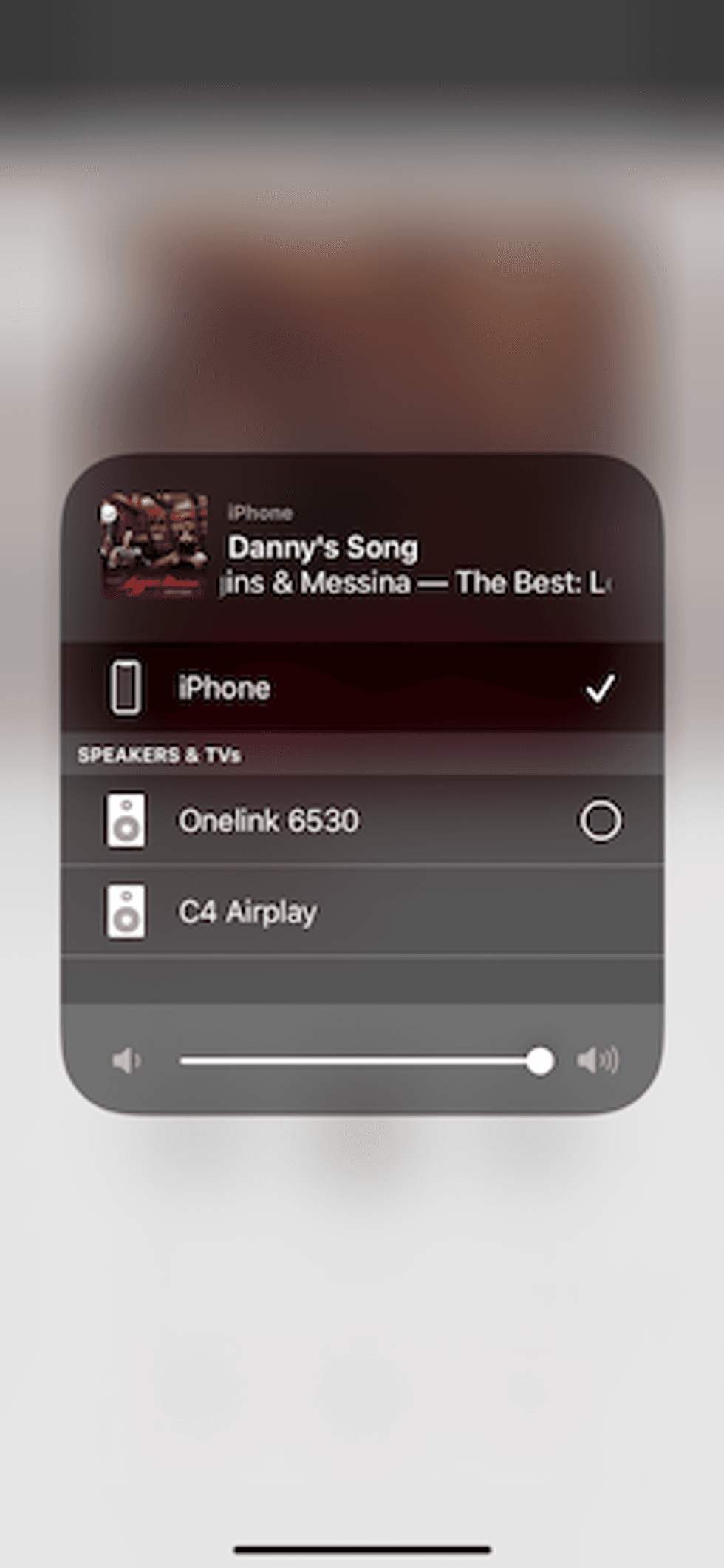 photo of smartphone screen streaming music via C4 Airplay (ShairBridge)