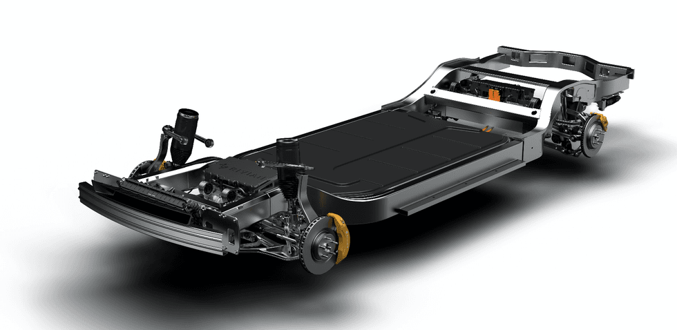 Photo of the electric 'skateboard' of a Rivian car