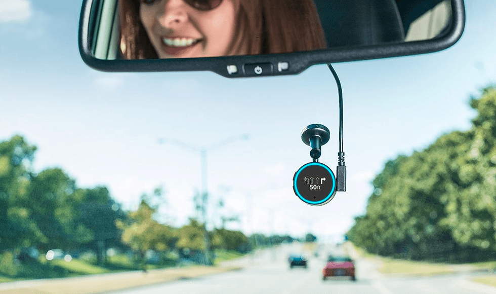 Photo of the Garmin Speak Alexa car device