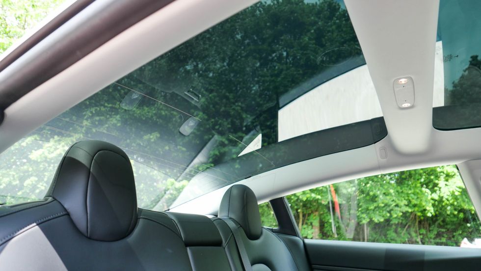 Photo of the glass roof of a Tesla Model 3