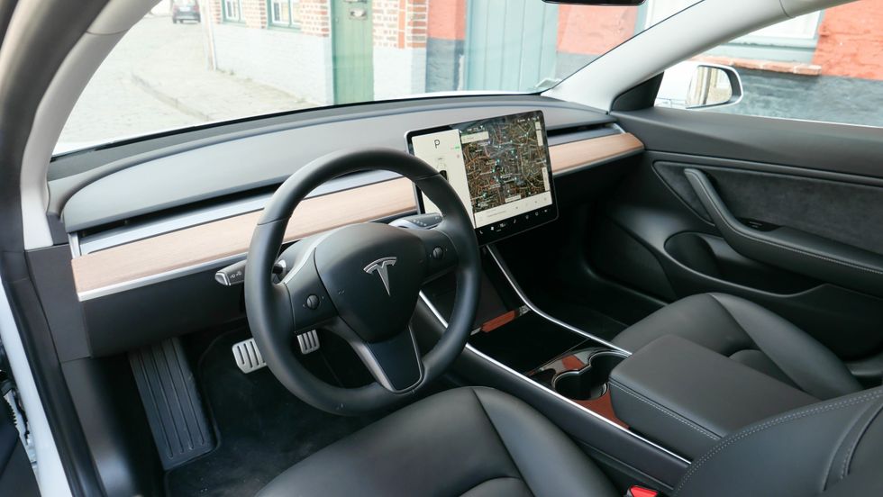 Photo of the interior of a Tesla Model 3