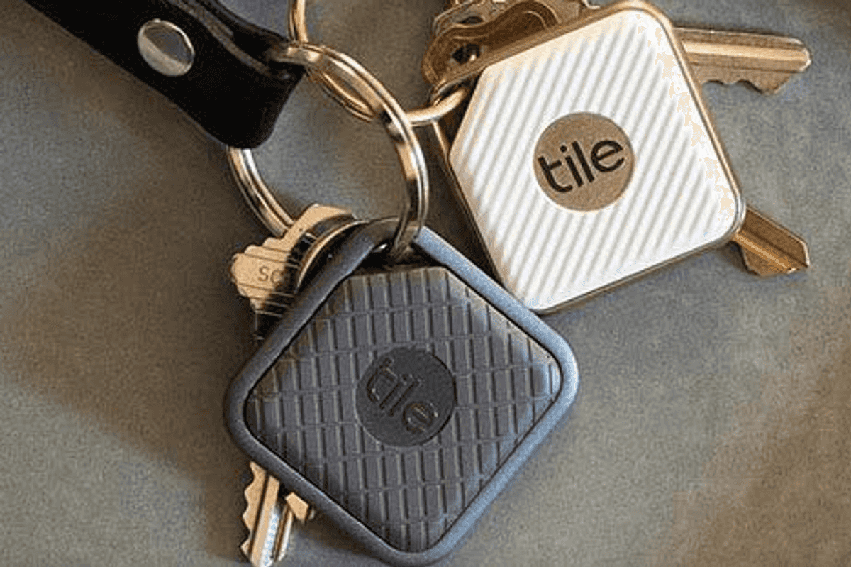 photo of tile trackers on a keychain