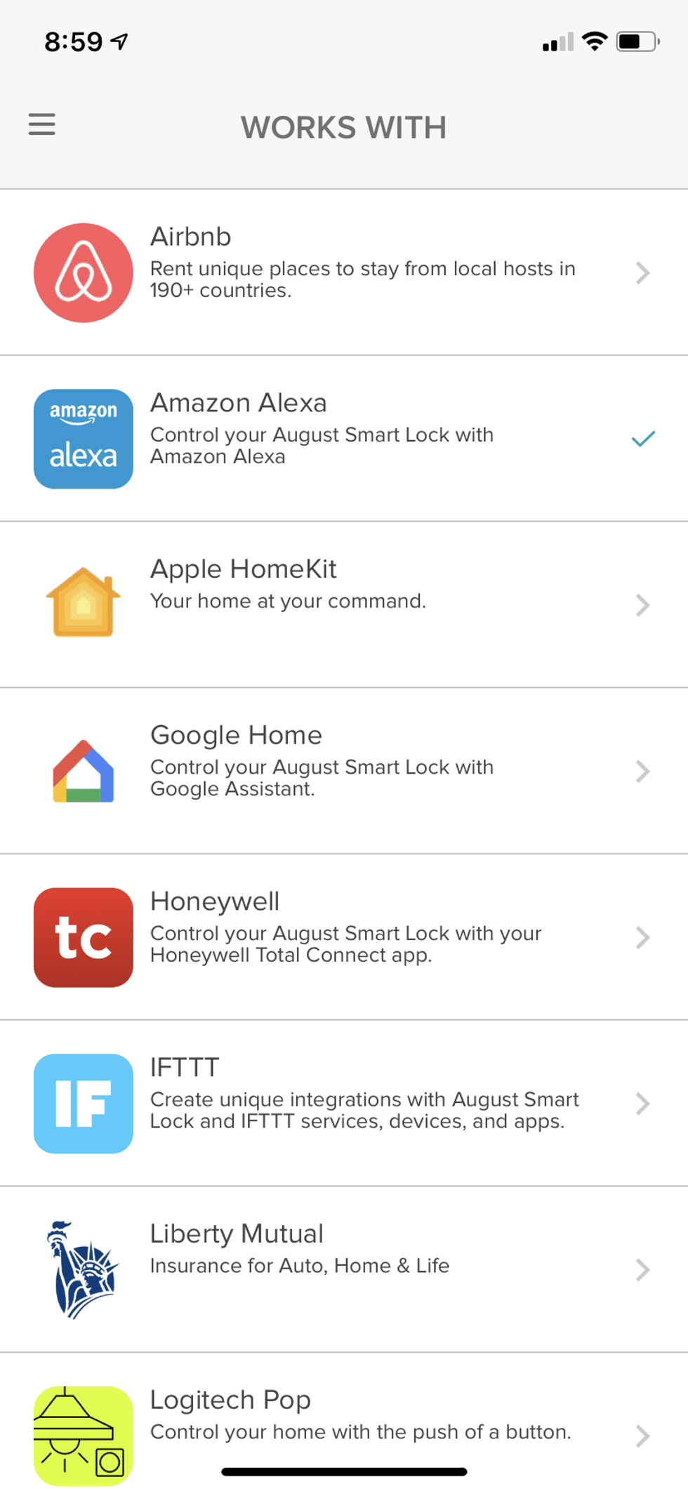 photo of what works with august devices in August app.