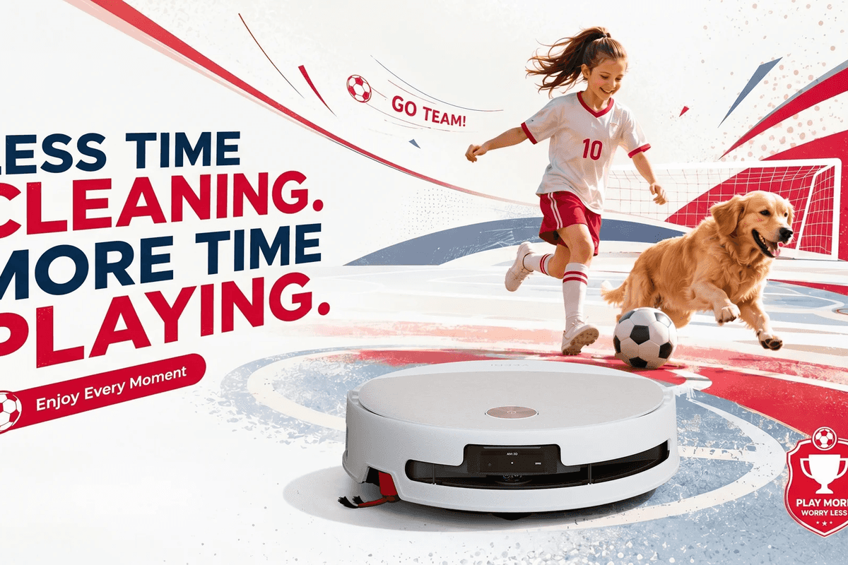 photo of Yeedi's Prime Day 2026 deals in July with dog, vacuum, and little girl playing soccer.
