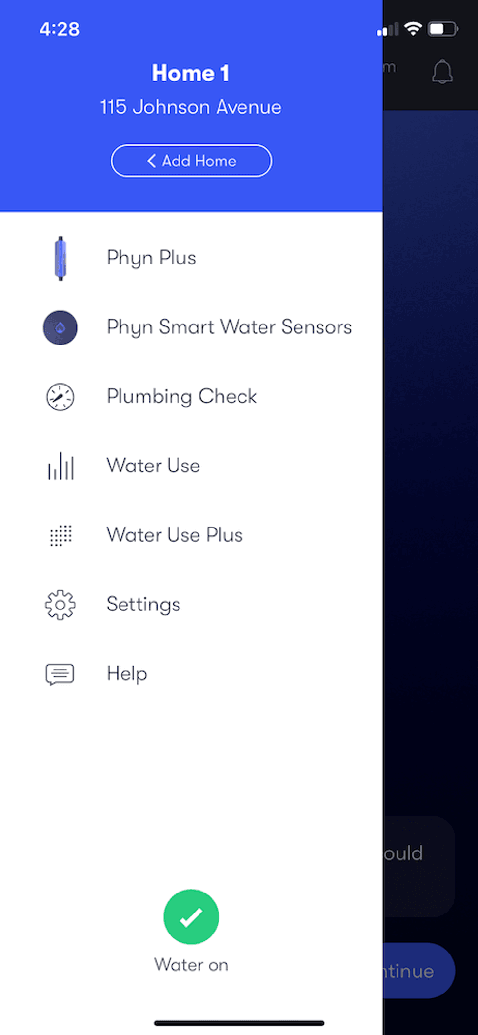Phyn Smart Water Sensor listed in app