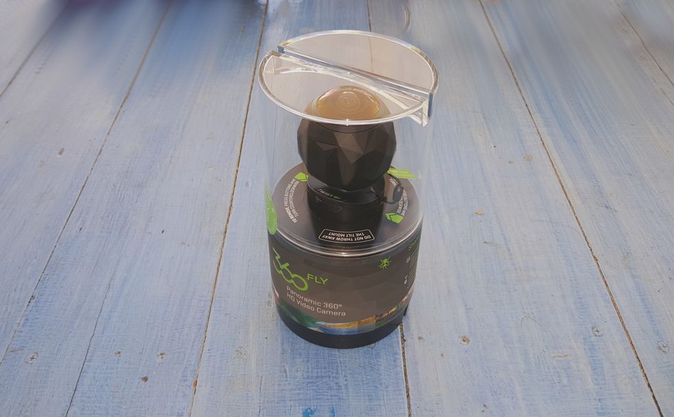 Picture of 360fly camera in a box.