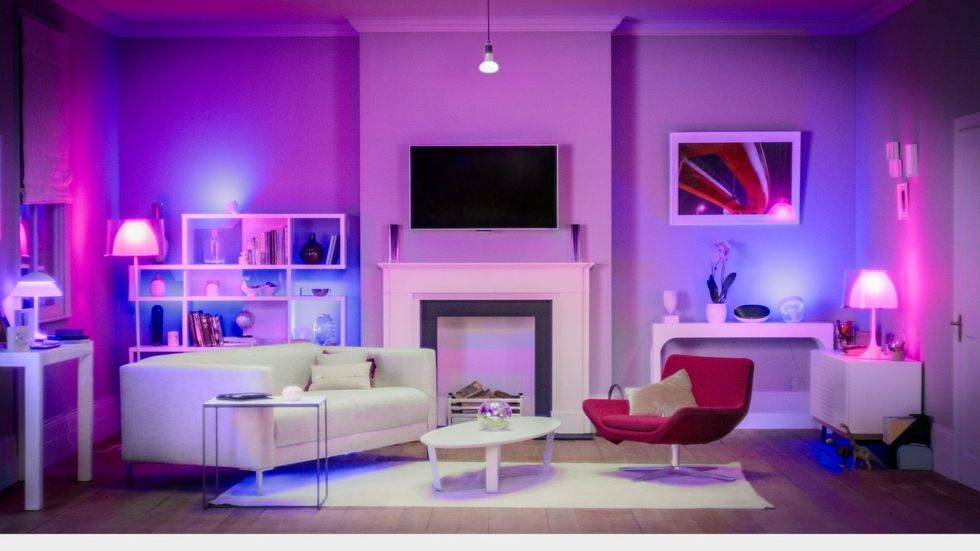 Picture of a room filled with smart lights by Philips Hue.
