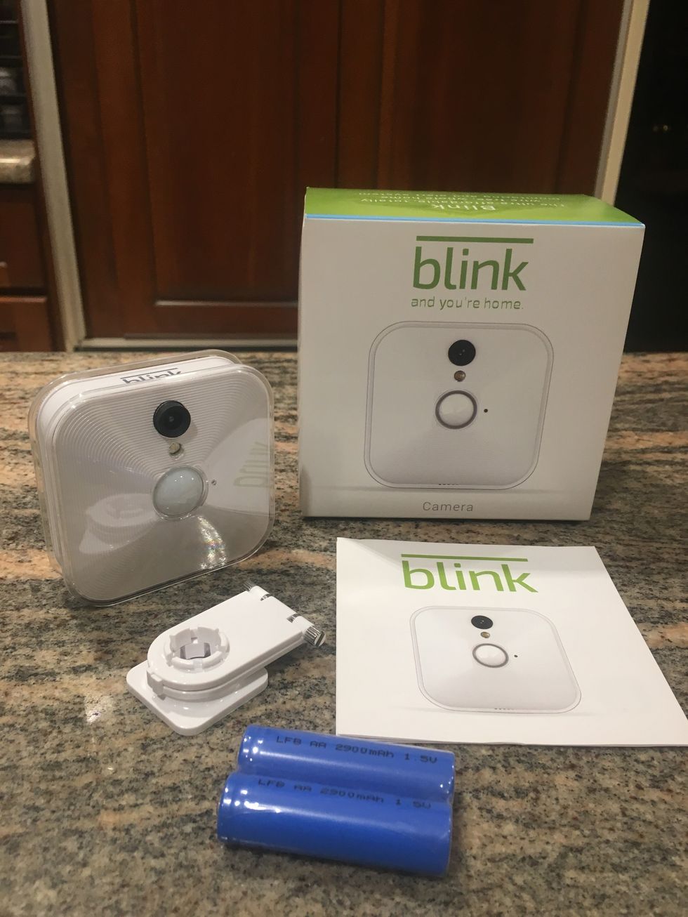 Picture of what you get inside Blink home security pack