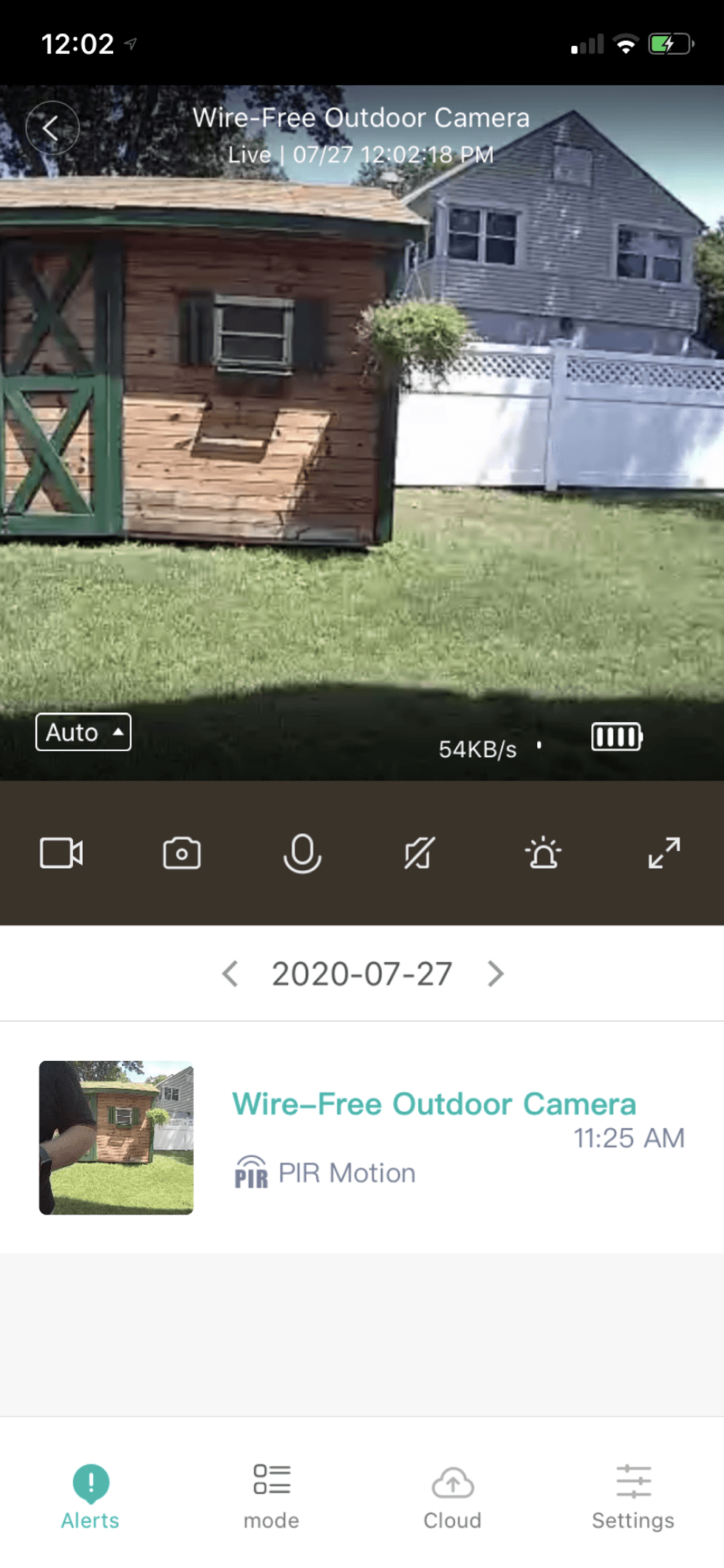 portrait view of live video from Kami Camera in app