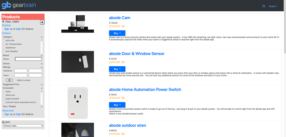 Product filtering for The GearBrain