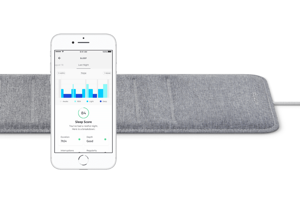 Product image of the Withings Sleep tracker and Health Mate iPhone app