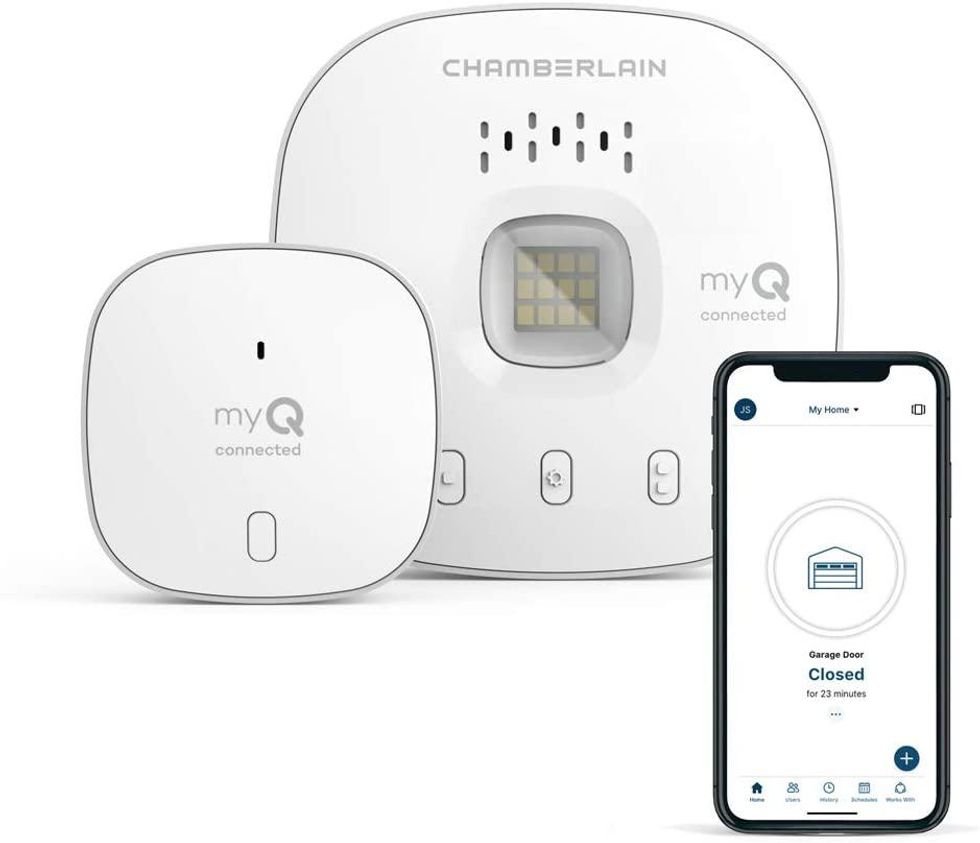 Product shot of myQ Chamberlain Smart Garage Door Opener with Wireless Wi-Fi Hub